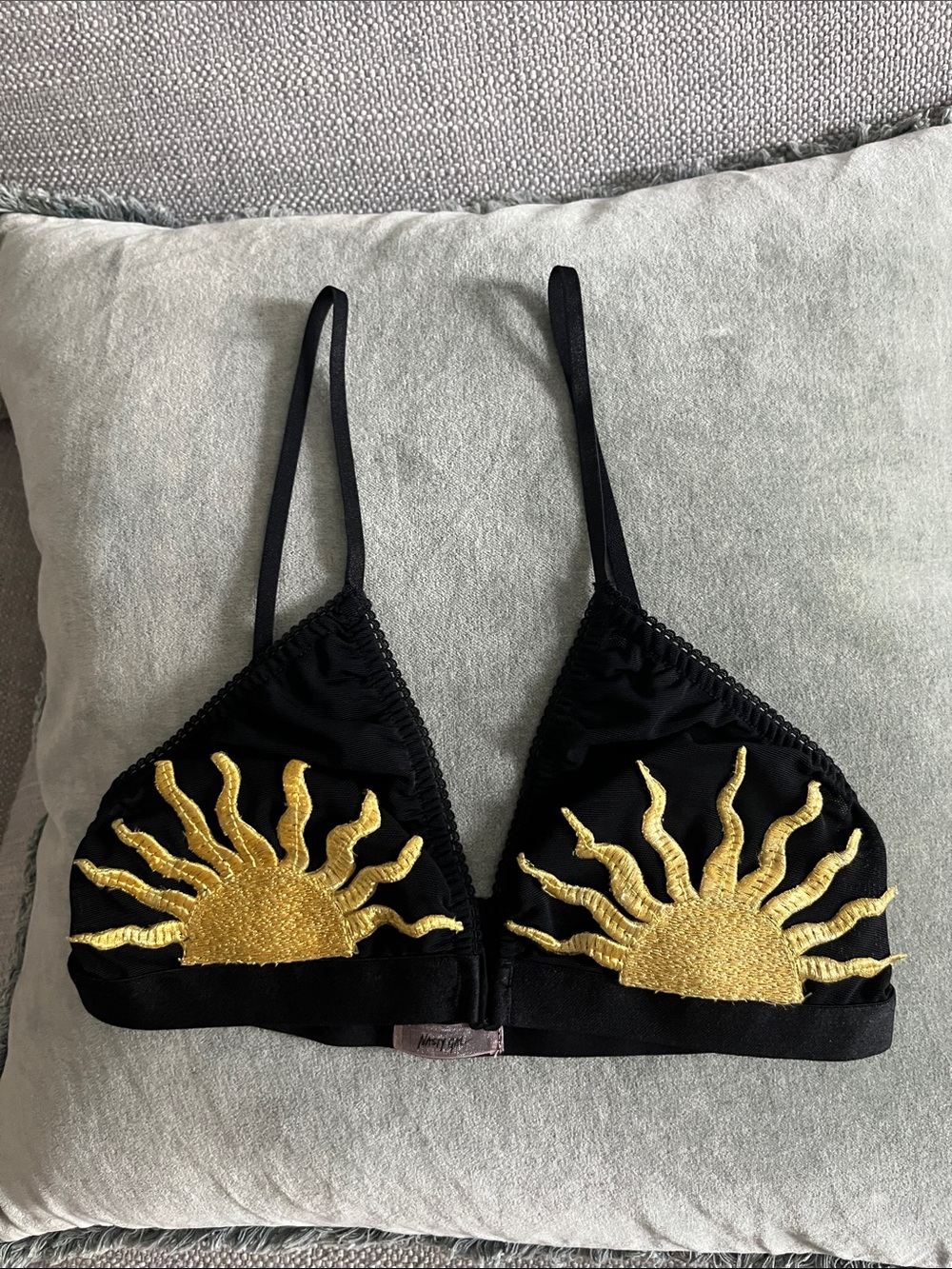 Nasty Gal Celestial Sun Mesh Bra Embroidered Black Bralet XS - Picture 7 of 12